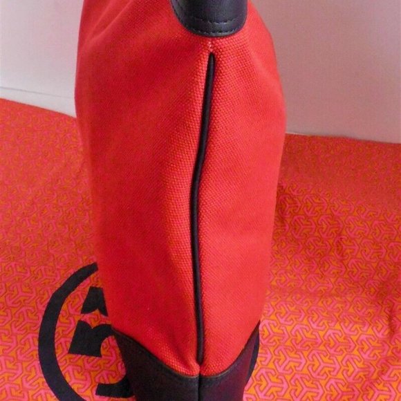 Tory Burch Red Canvas Navy‎ Blue Leather Large Hobo Shoulder Bag - Picture 3 of 6
